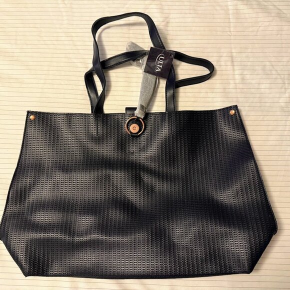 Ulta NWT Beauty Large Tote Bag Navy Blue Gold Hardware Tassel Organizer - Picture 1 of 4
